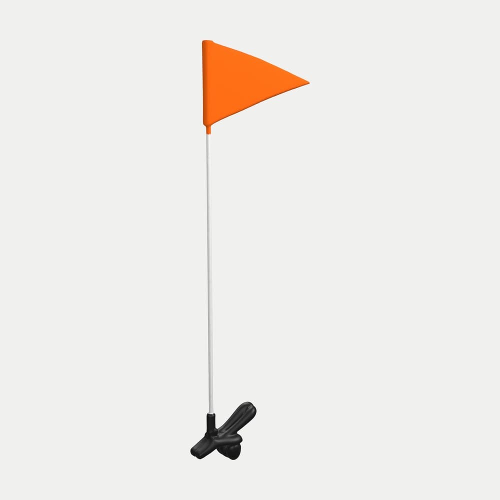 Clamp-On Pennant Flag: orange pennant on a white pole with a black clamp